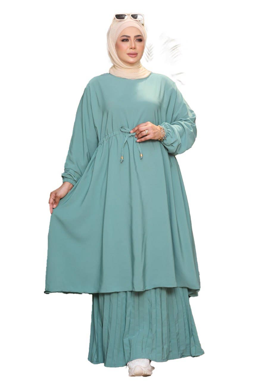 Women's Abaya - Gamal Sons, Royal Crepe, Model 8145, 2 Pieces, Luxury - Mint Green