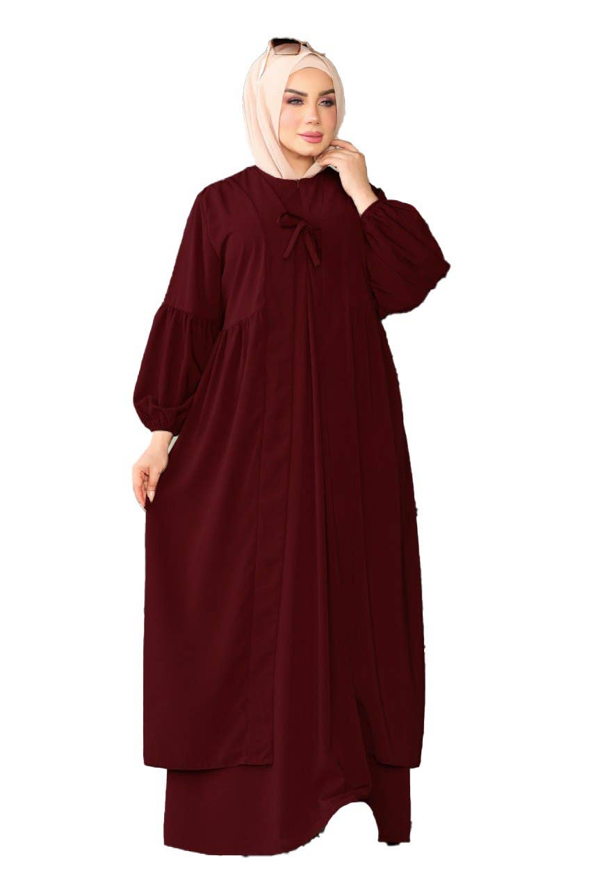 Women's Abaya - Gamal Sons, Royal Crepe, Model 7045, 2 Pieces, Luxury - Burgundy