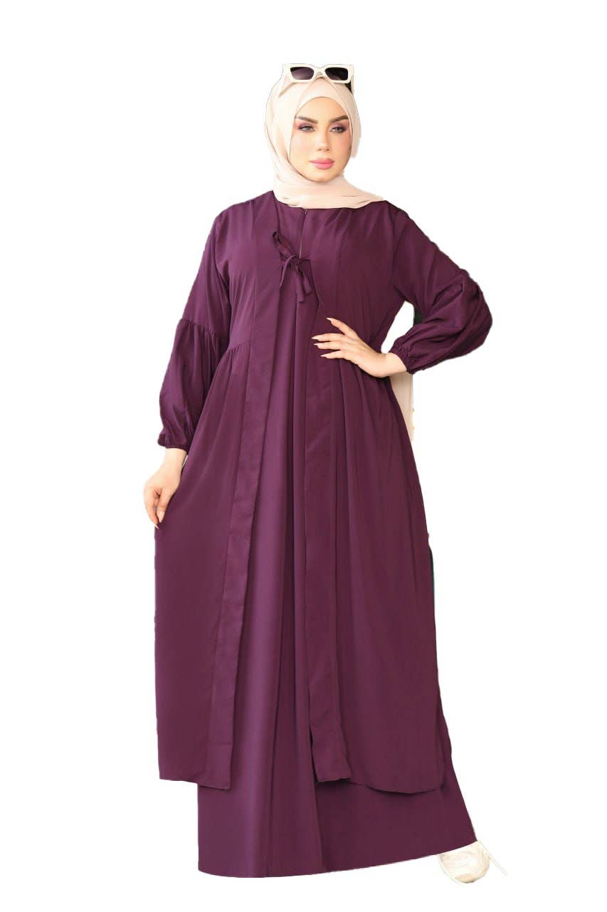 Women's Abaya - Gamal Sons, Royal Crepe, Model 7045, 2 Pieces, Luxury - Purple