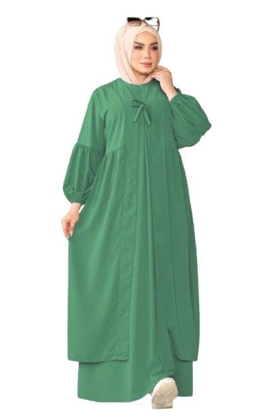 Women's Abaya - Gamal Sons, Royal Crepe, Model 7045, 2 Pieces, Luxury - Green