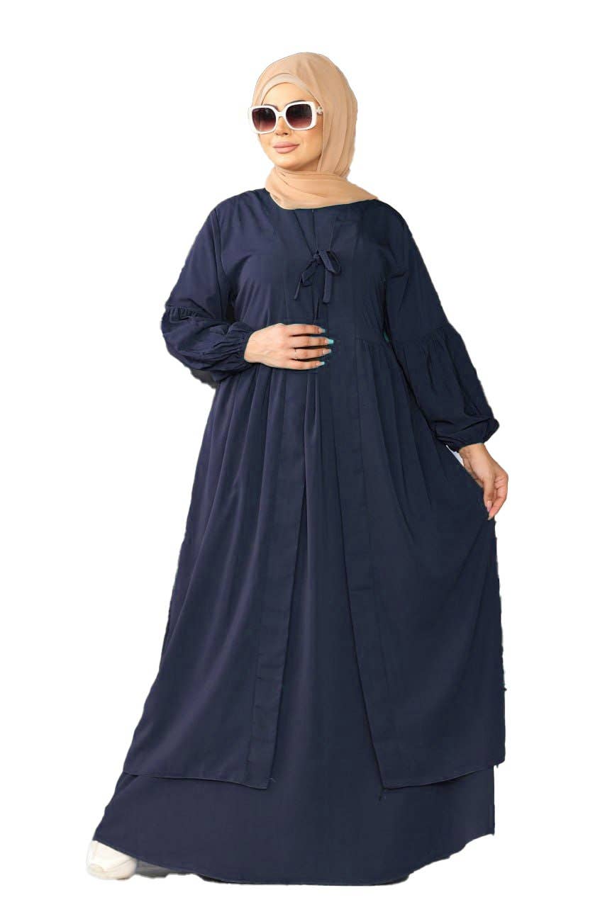 Women's Abaya - Gamal Sons, Royal Crepe, Model 7045, 2 Pieces, Luxury - Navy Blue