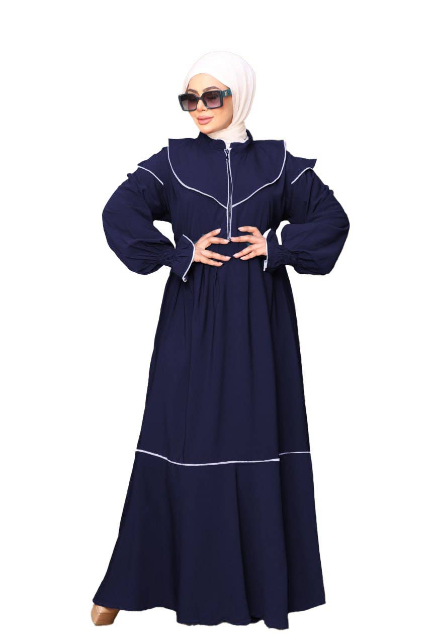 Women's Abaya - Gamal Sons, Royal Crepe, Model 8149, 1 Piece - Navy Blue