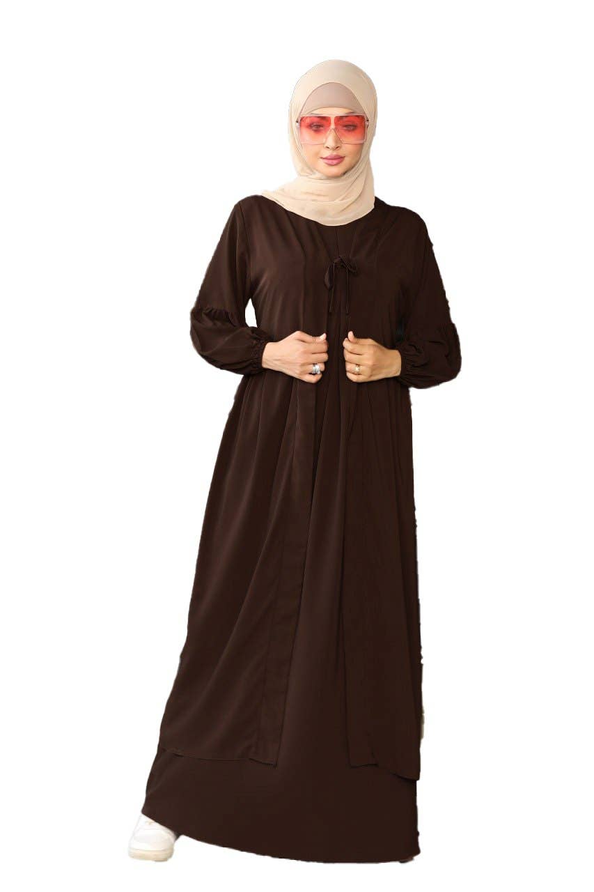 Women's Abaya - Gamal Sons, Royal Crepe, Model 7045, 2 Pieces, Luxury - Dark Brown