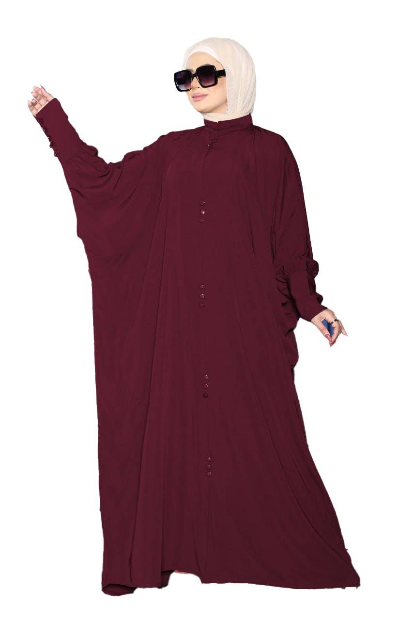 Women's Abaya - Gamal Sons, Royal Crepe, Model 7054, 1 Piece, Luxury - Burgundy