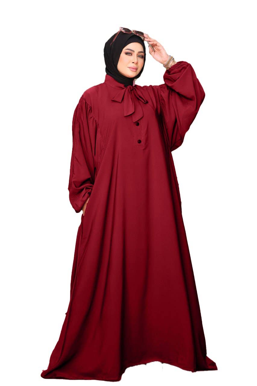 Women's Abaya - Gamal Sons, Royal Crepe, Model 8153, 1 Piece, Luxury - Burgundy