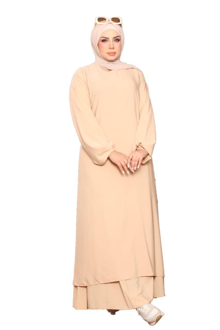 Women's Abaya - Gamal Sons, Model 7065, 3 Pieces, Luxury - Beige