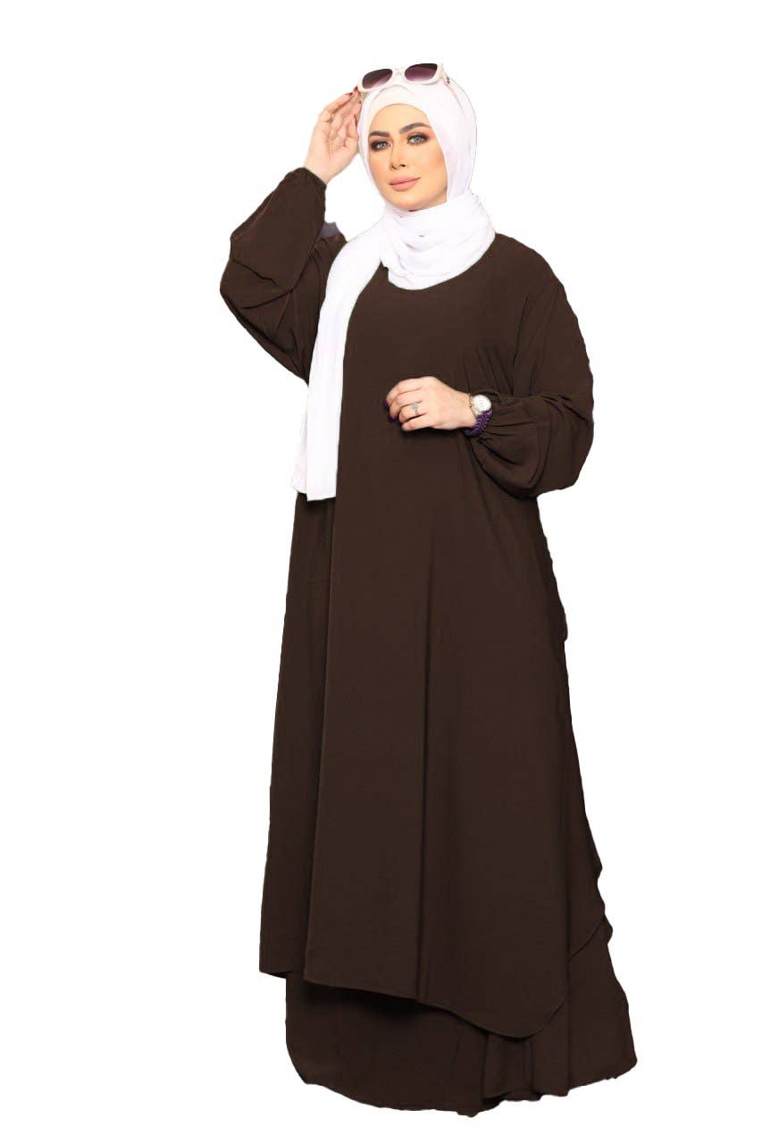 Women's Abaya - Gamal Sons, Model 7065, 3 Pieces - Brown