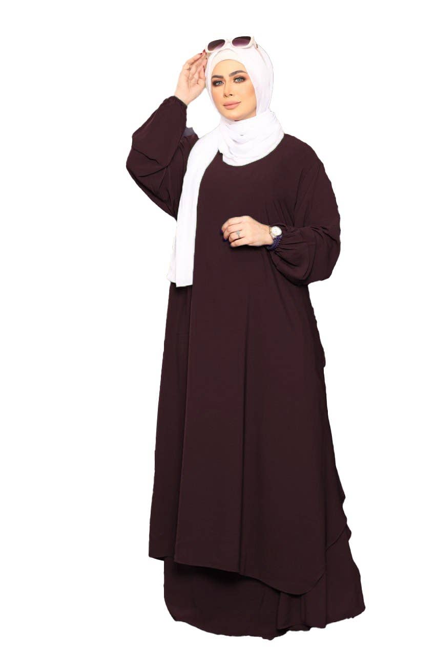 Women's Abaya - Gamal Sons, Model 7065, 3 Pieces, Luxury - Burgundy