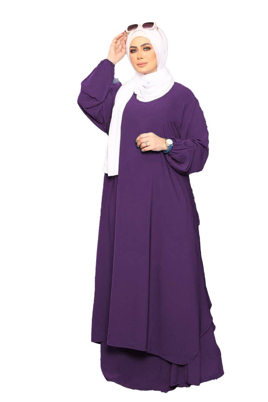 Women's Abaya - Gamal Sons, Royal Crepe, Model 7065, 3 Pieces - Purple