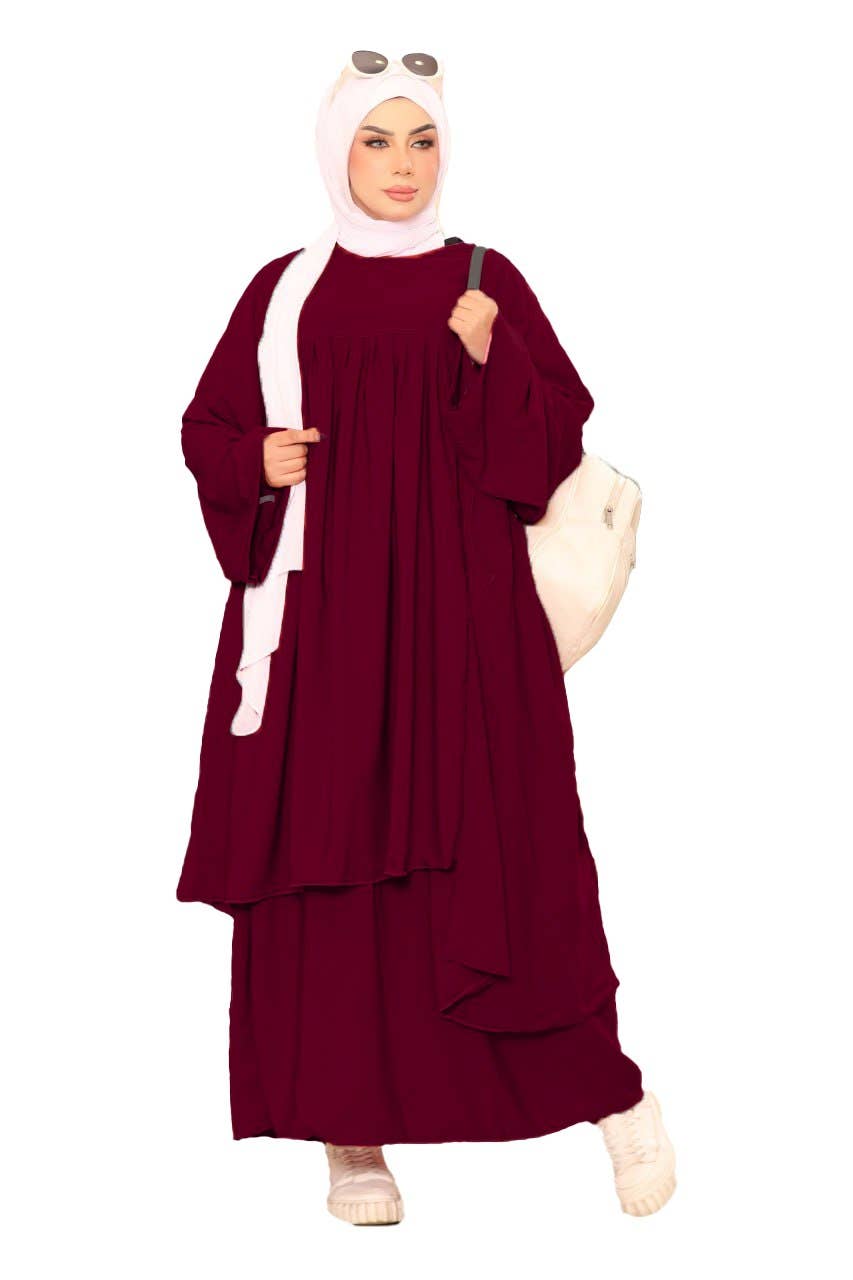 Women's Abaya - Gamal Sons, Royal Crepe, Model 8088, 2 Pieces - Burgundy