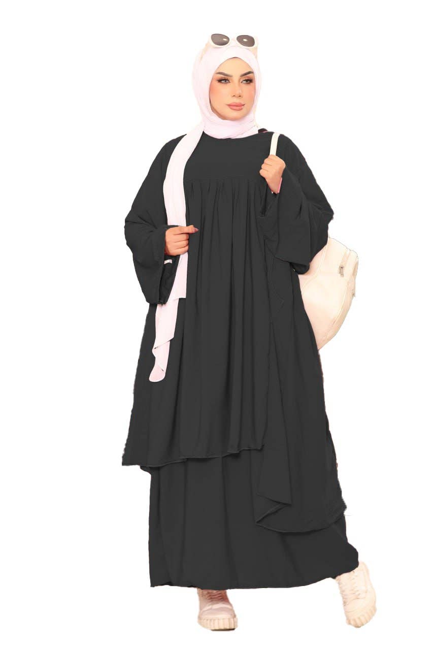 Women's Abaya - Gamal Sons, Royal Crepe, Model 8088, 2 Pieces - Gray