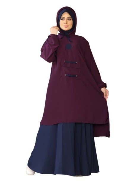 Women's Abaya - Gamal Sons, Royal Crepe, Model 4064, 2 Pieces, Luxury - Blue & Purple