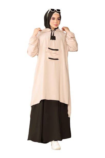 Women's Abaya - Gamal Sons, Royal Crepe, Model 4064, 2 Pieces - Beige