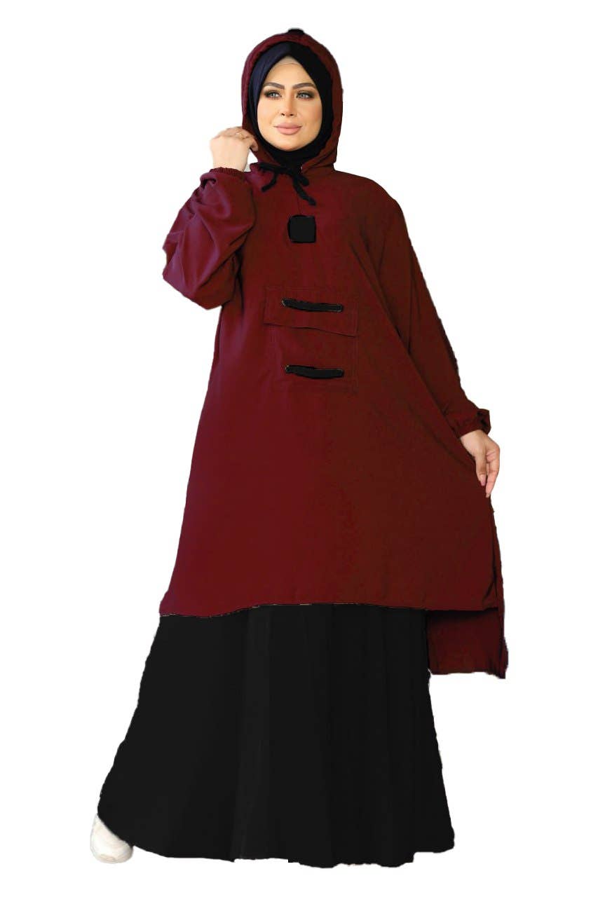 Women's Abaya - Gamal Sons, Royal Crepe, Model 4064, 2 Pieces - Burgundy