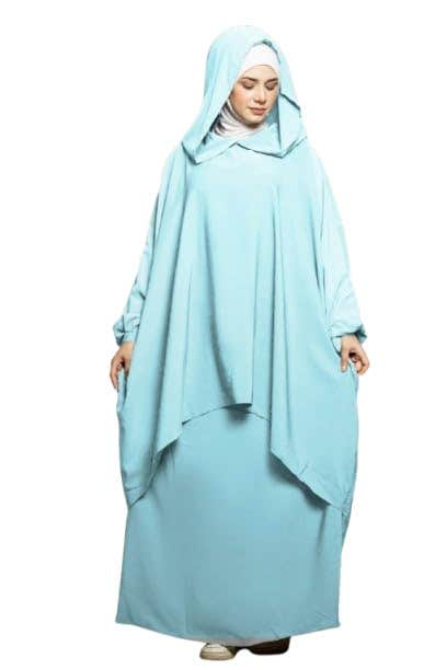Women's Abaya - Gamal Sons, Model 8016, 3 Pieces, Luxury - Light Blue
