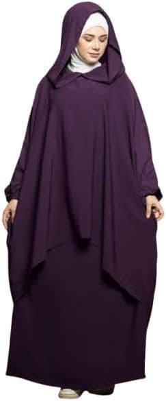 Women's Abaya - Gamal Sons, Royal Crepe, Model 8016, 3 Pieces - Dark Purple