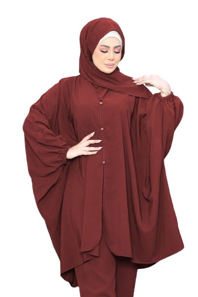 Women's Tunic - Gamal Sons, Royal Crepe, Model 7078, 3 Pieces - Burgundy