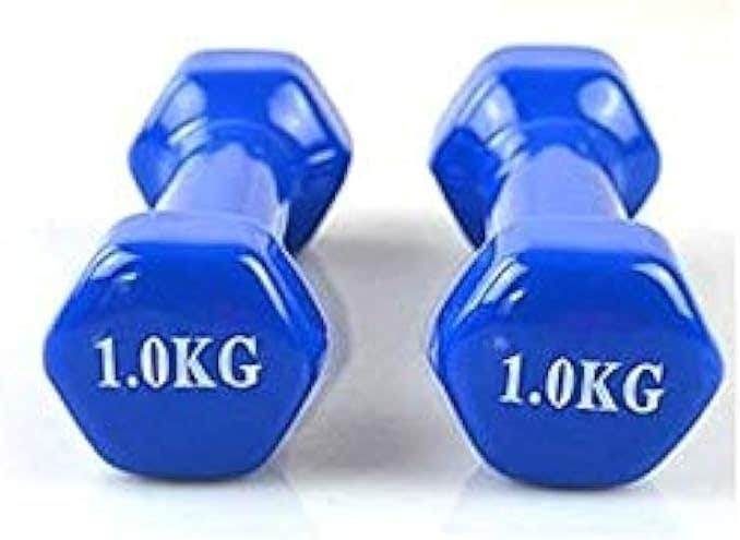 one year warranty_Double Dumbbells Vinyl - 1 KG, Set of 2 Pieces - Blue