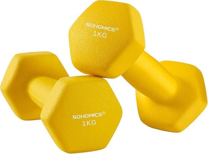 Dumbbells Set of 2 Dumbbells 2 x 1kg with Matte Neoprene Coating Non-Slip Fitness Weight Lifting for Home Gym Yellow SYL62YL