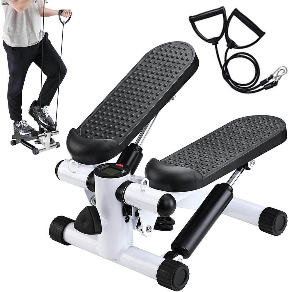 BAKAJI Stepper Fitness Workout Cardio Legs Belly Hips with LCD Display Calorie Time and Elastic Dumbbells Allenamneto Arms Shoulders Stainless Steel Structure Non-Slip Pedals