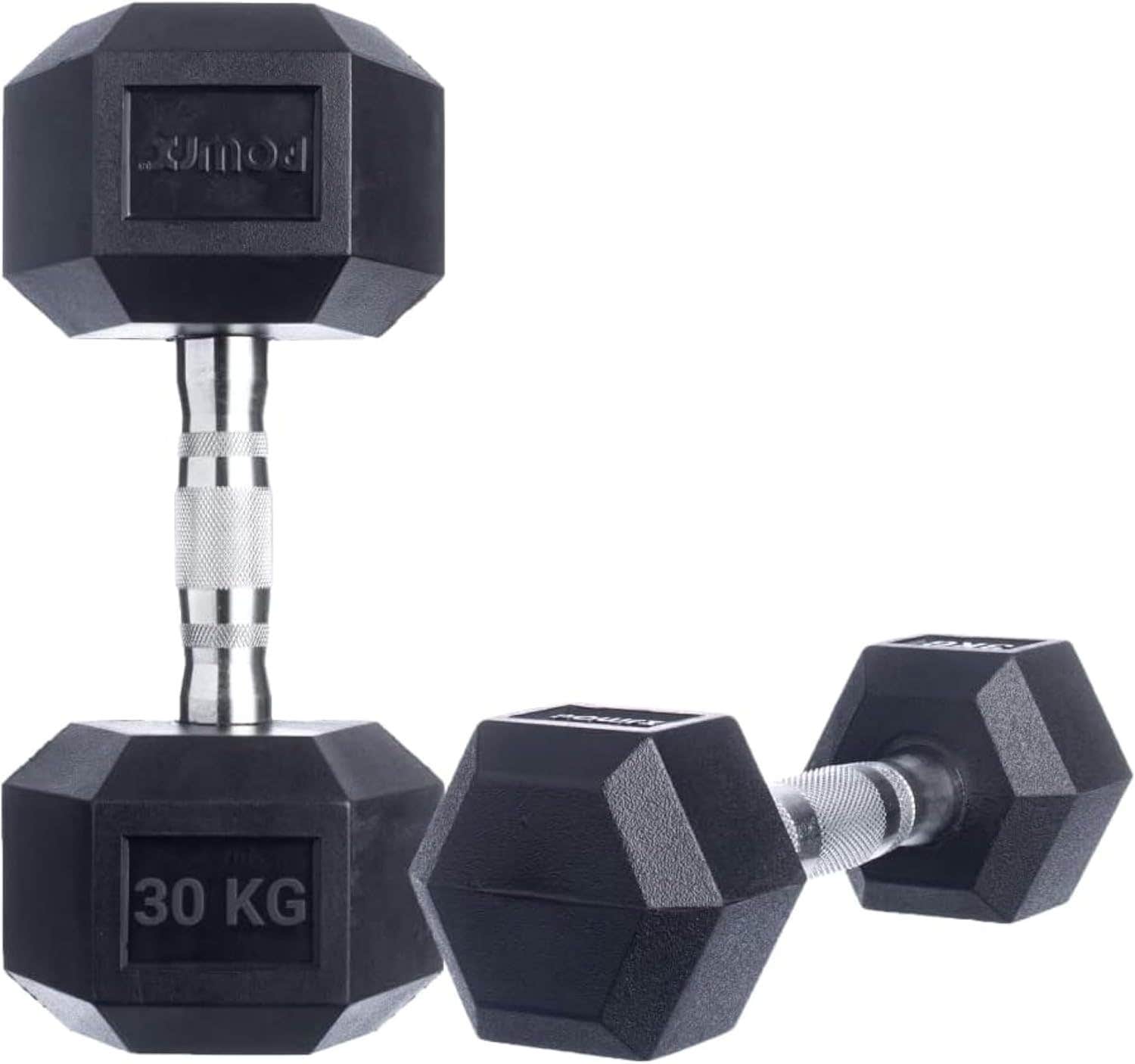 POWRX Pro Hexagon Dumbbell Set of 2 4-60 kg - Rubberised Dumbbells Dumbbells with Chrome-Plated Handle I Dumbbell I Hex Dumbbell Set Non-Slip Including Workout