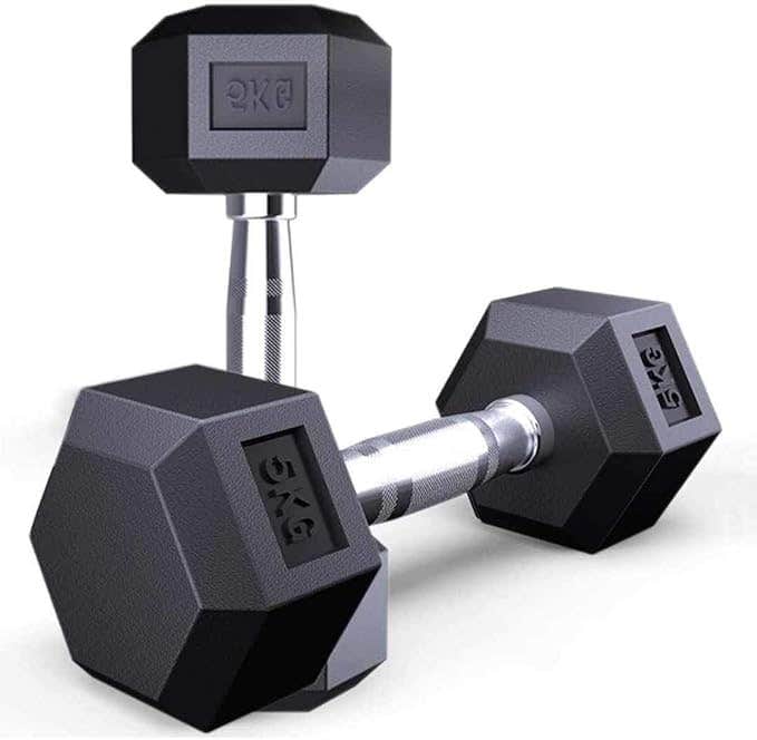 Rubber Dumbbell with Chrome Knurled Handl5 kilo