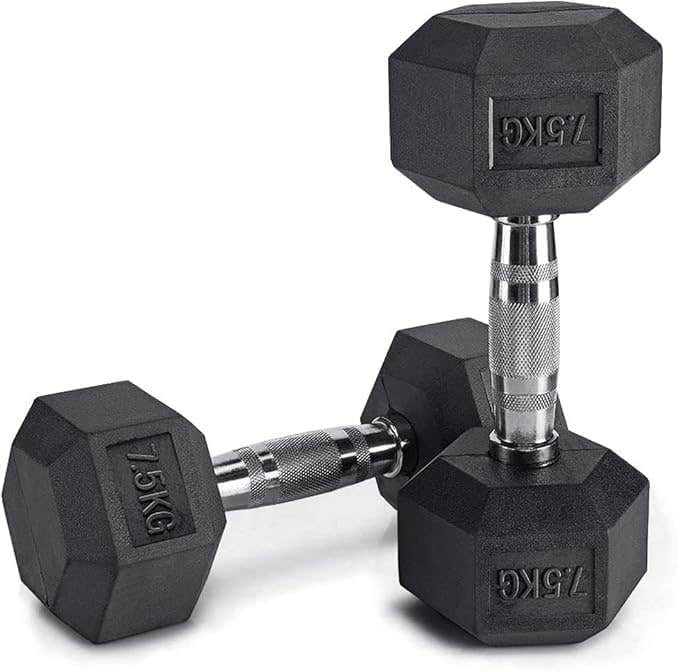 Hex Dumbbells Set Rubber Coated Cast Iron Dumbbell Pair with Metal Handle for Full Body Strength Training Home Gym Strength Training (Black, Size 7.5)