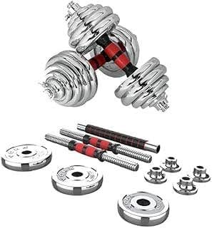 SMART FIT ® Ultimate Pro 2-in-1 Chrome Steel Adjustable Dumbbell Set with Premium Chrome Carrying Case with Connector Bar - Converts from Pair Dumbbell to Bar for Strength Training (Silver,20KG)