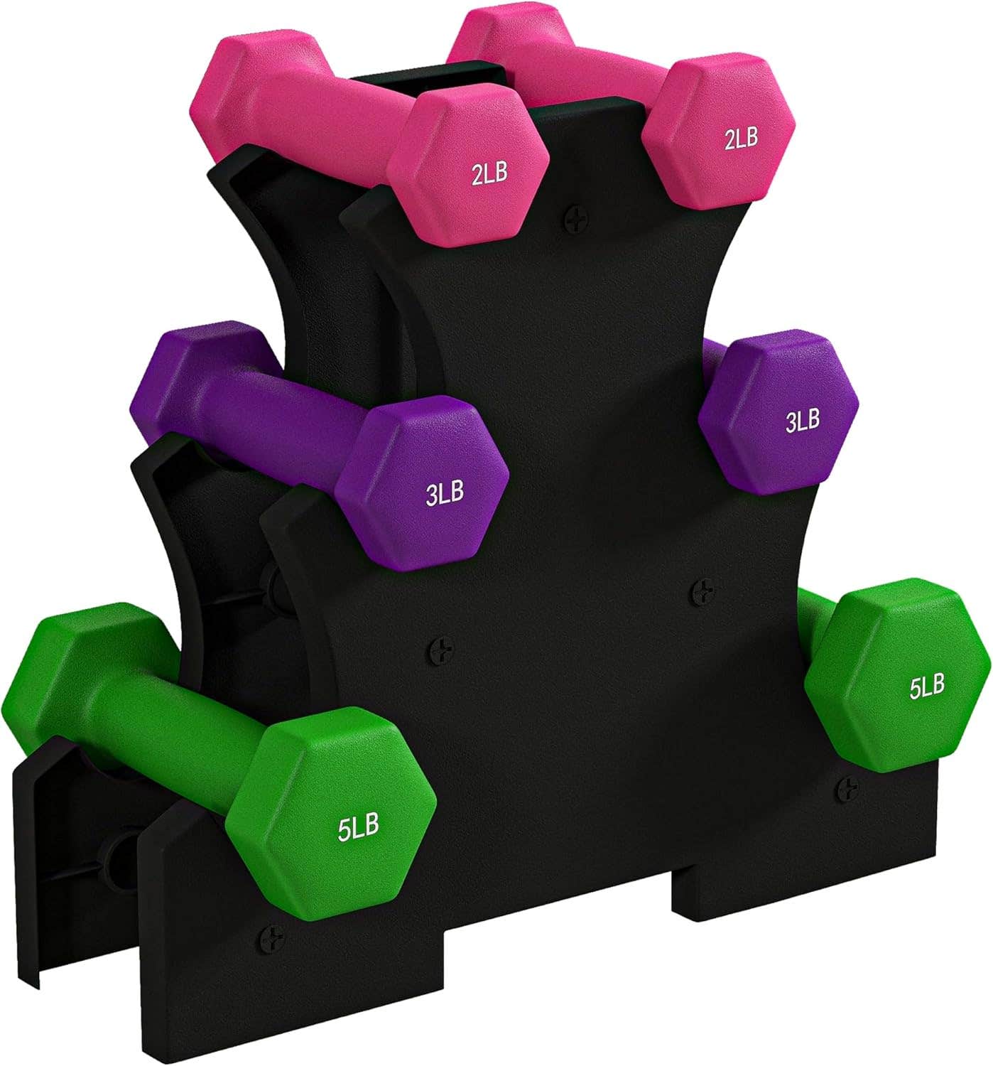 Soozier 20lb Hex Dumbbells Set with Dumbbell Rack, Hand Weights for Home Gym Strength Training, 2 x 2 lbs., 2 x 3 lbs., 2 x 5 lbs.