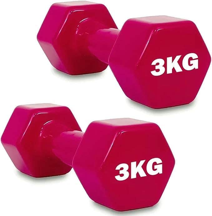 Vinyl Dumbbells Set of 2 - Coated Hexagonal Dumbbell for Strength Training Fitness and Home Workouts (Pink, 3 kg)