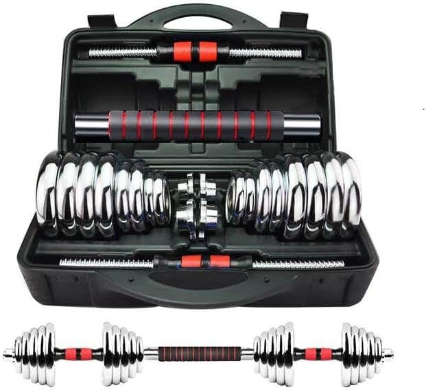 2-in-1 Chrome Steel Adjustable Dumbbell Set with Premium Chrome Carrying Case with Connector Bar - Converts in Seconds from Pair of Dumbbells to Bar for Strength Training (Kilograms, 20)