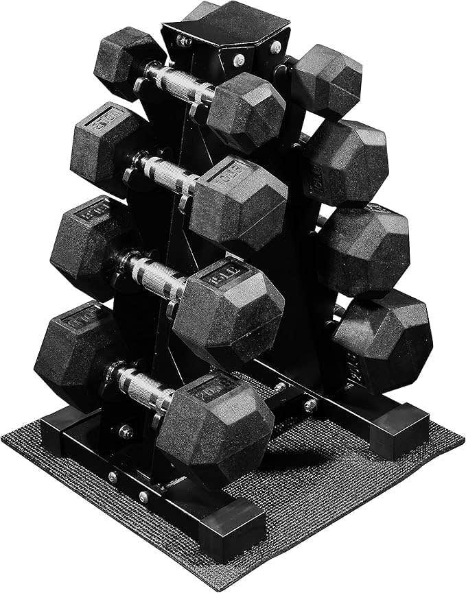 Hex Dumbbell Weight Set and Storage Rack, 5-20 lbs Pairs