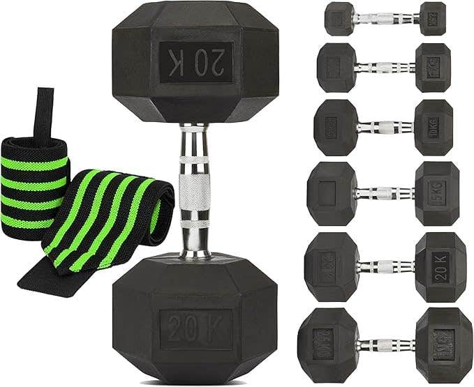 3kg x 2 Rubber Coated Dumbbell Set - Hex Steel Dumbbell