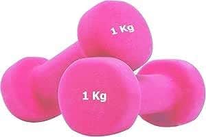 Dumbbell Pair Hex Weight Neoprene Coated Cast Iron Strength Training Available for (2 x 1kg, 2kg, 3kg, 4kg, 5kg, 6kg) 10kg,15kg,20kg and 50kg with Case (2 x 1kg - Pink)