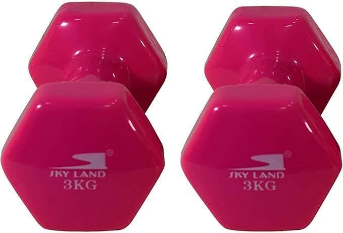 Dumbbell Pair Weights Neoprene Coated Cast Iron Strength Training Available for (2 x 1kg, 2kg, 3kg, 4kg, 5kg, 6kg) 10kg,15kg,20kg and 50kg with Case (2 x 3kg - Pink)