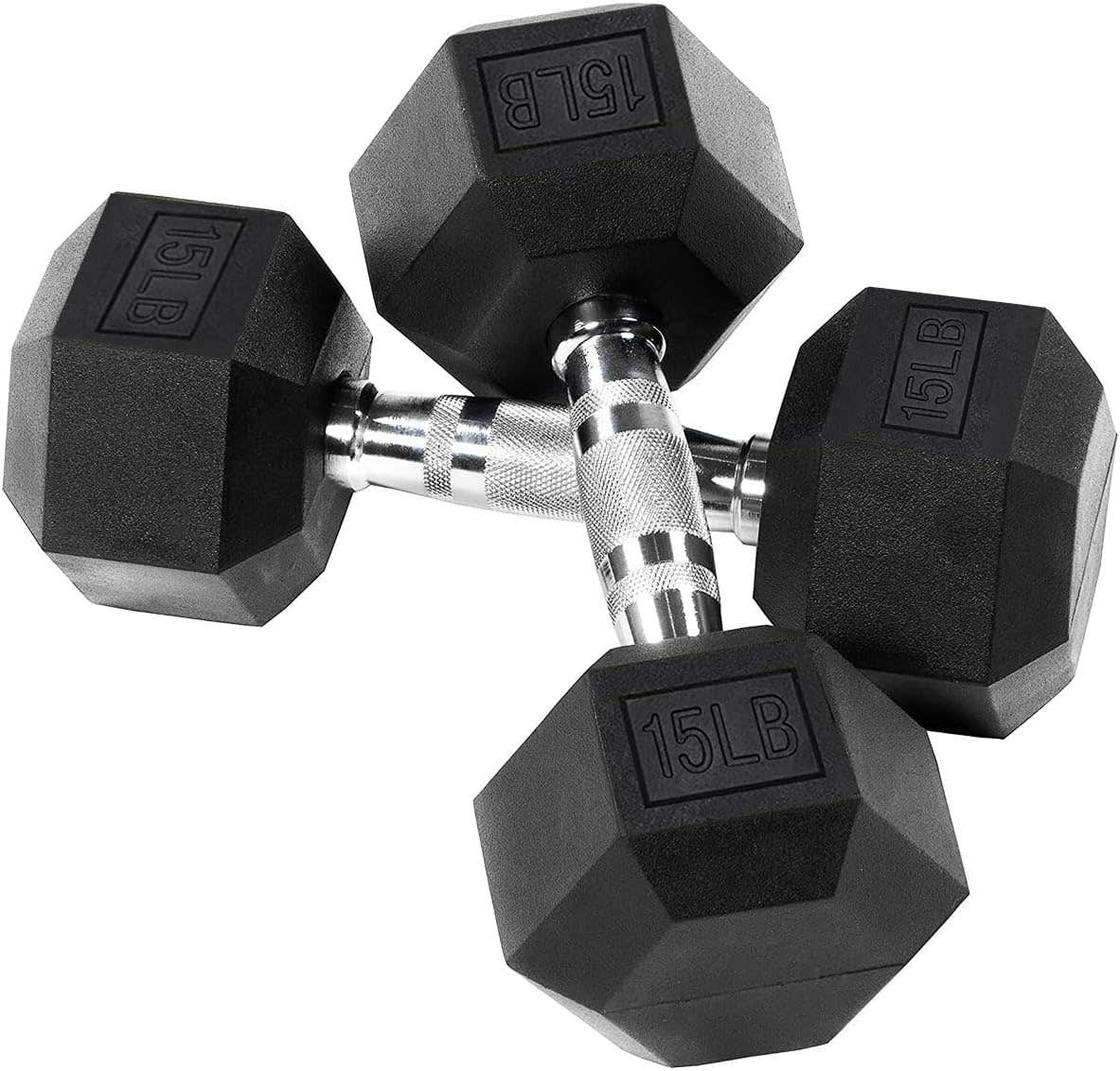 Pair Hex Dumbbells, Home Gym Dumbbell Set, Hex Exercise Dumbbells, Side Coated Neoprene,Iron+PVC,Moletead Steel Handle(2 x 15 lbs.)