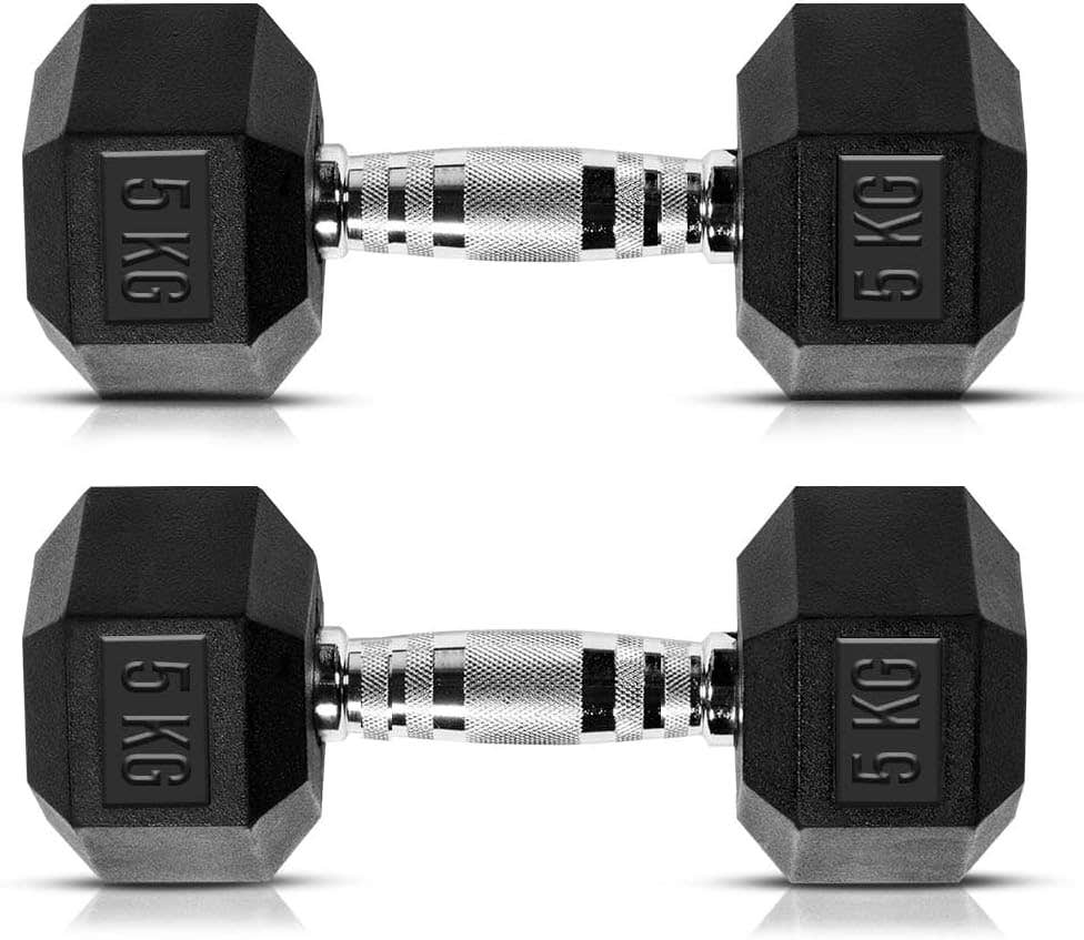 De Jure Fitness Dumbbells for Home Gym, 25kg Anti-Skid Rubber Dumbbell Set for Home Workout