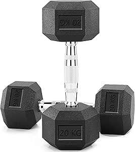 Dumbbell Rubber Coated Cast Iron Hexagonal Dumbbells 20kg*2 for Professional Exercise | Premium Hand Weight Dumbbell | Strength Training Equipment | Full Body Workout - Black, Em-9260-2