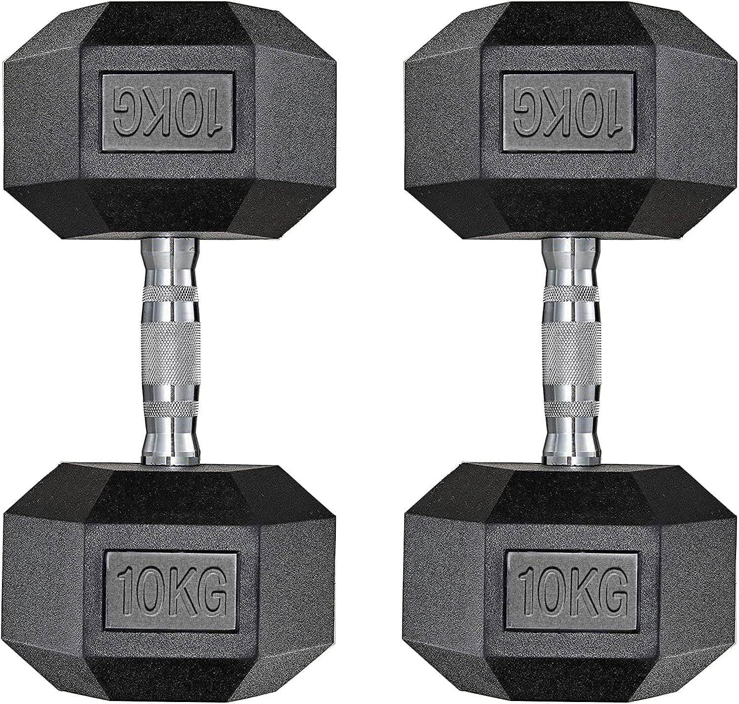 Dumbbells Set, Hexagon Dumbbells Set 10 kg, 15 kg, 20 kg, 25 kg, 30 kg Dumbbell, Non-Slip Coated, Rubber Coated Cast Iron Weights for Men and Women Strength Training