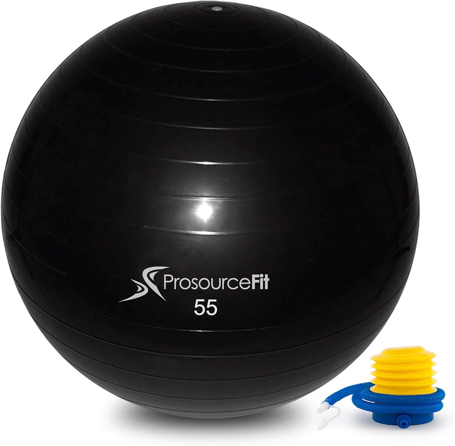 ProsourceFit Stability Exercise Ball with Foot Pump, Black 55 cm, Anti-Burst up to 2,000 lb. for Fitness, Pilates, Balance, and Yoga