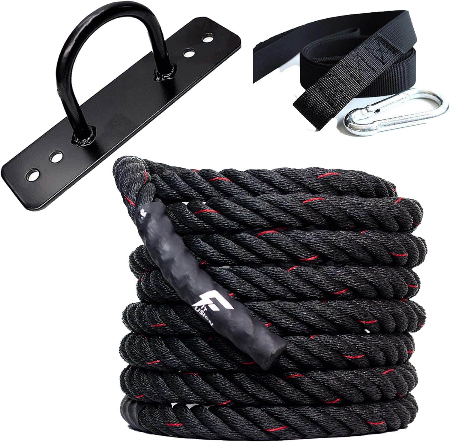 Fit Fusion® PolyPropelene 40FT Battle Rope with Wall Mount & Anchor Strap for Gym, Battle for Home,7.5 KG, 1.5 Inches Diameter