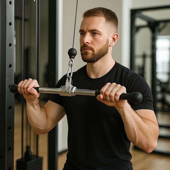 Heavy-Duty Gym Cable Attachment Bars – Chrome Grip Handles for Triceps, Biceps, Rows & Pulldowns (Straight Bar)