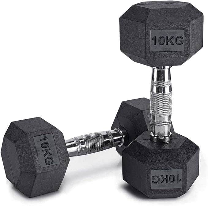 Rubber Coated Hex Dumbbell Pair - 15kg Iron Weights