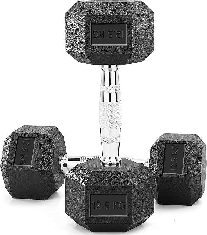 Hex Rubber Coated Dumbbells 25kg Set | Premium Cast Iron Hand Weights