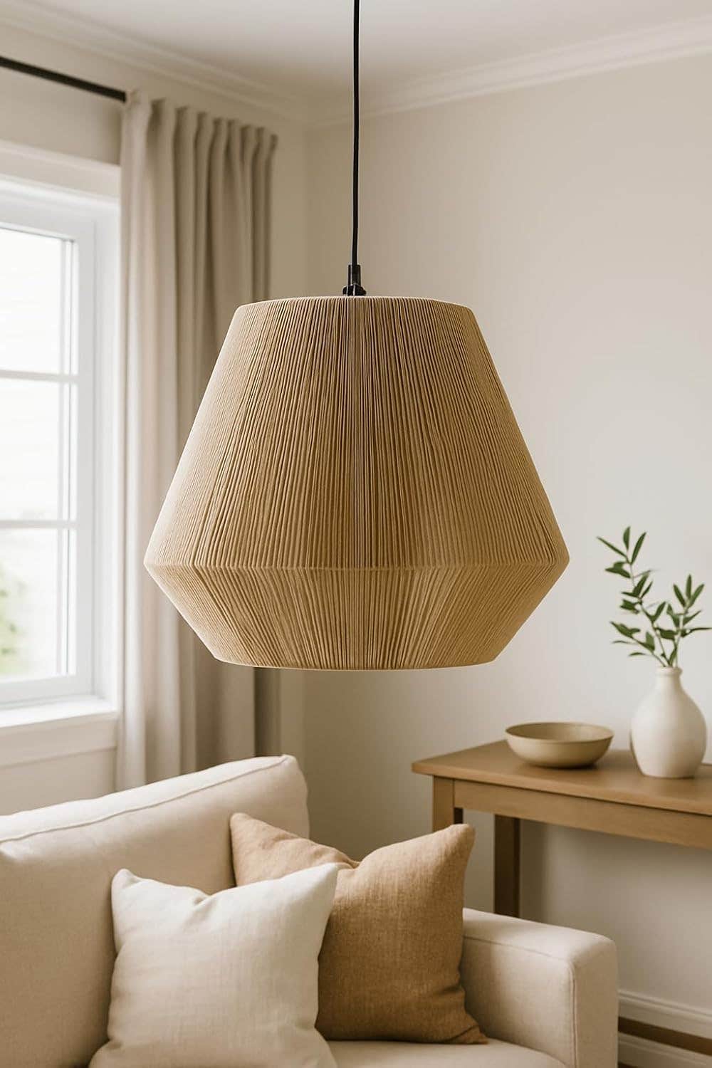 Modern Beige Rope Hexagon Ceiling Lamp by Mushkah Lighting