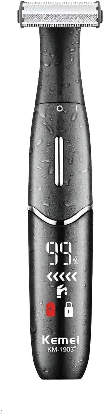 KM-1903 Body and Hair Trimmer for Men - Floating Dual Blades - LCD Display - 600mAh Battery and 60 Minute Runtime - Waterproof Design
