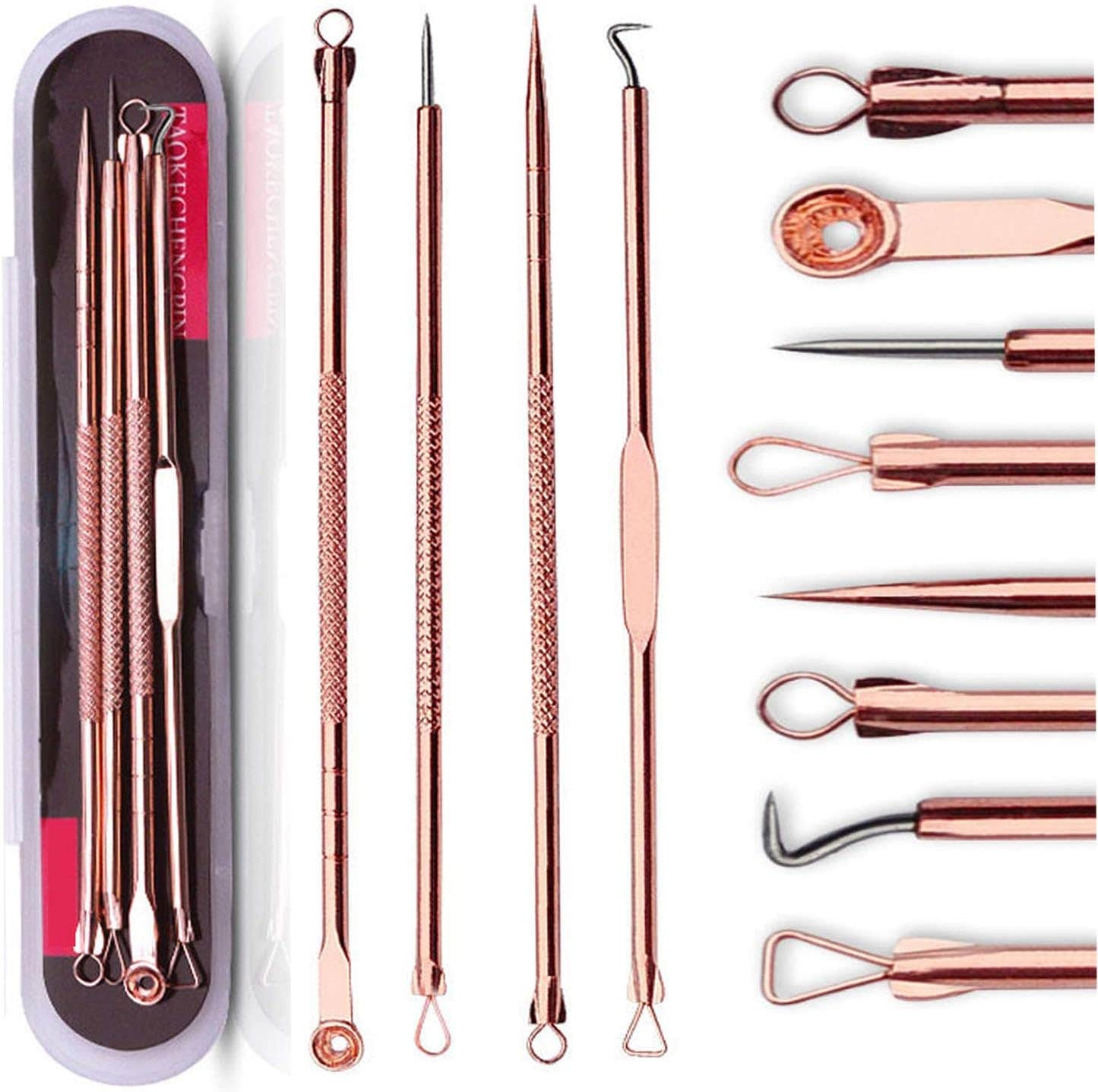 Blackhead Remover Pimple Comedone Extractor Tool Best Acne Removal Kit - Treatment for Blemish, Whitehead Popping, Zit Removing for Risk Free Nose Face Skin with Case (Rose, 4 Piece Set)