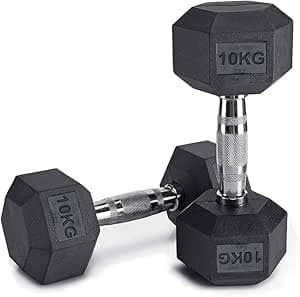 Rubber-Coated Hex Dumbbells Set for Full Body Strength Training - Black Iron Pair