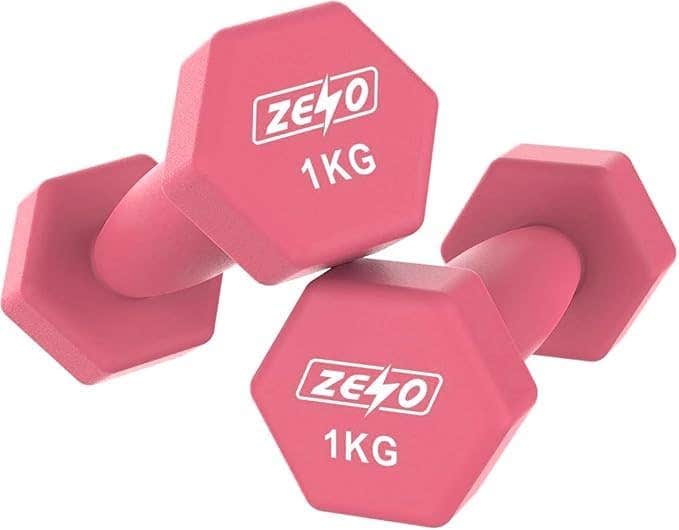 Dumbbells Set Of 2 | Dumbbells for Women | Hexagon Neoprene Weights | Hand Weights for Women | Anti-Slip & Sweat Resistant Dumbells (2 X 1KG Pink)