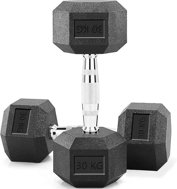 Generic 30kg Heavy Hex Dumbbell - Black Metal for Strength Training